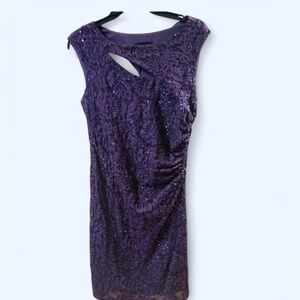 Scarlett Purple Sequin Lace Sheath Dress Keyhole Sleeveless Size 4